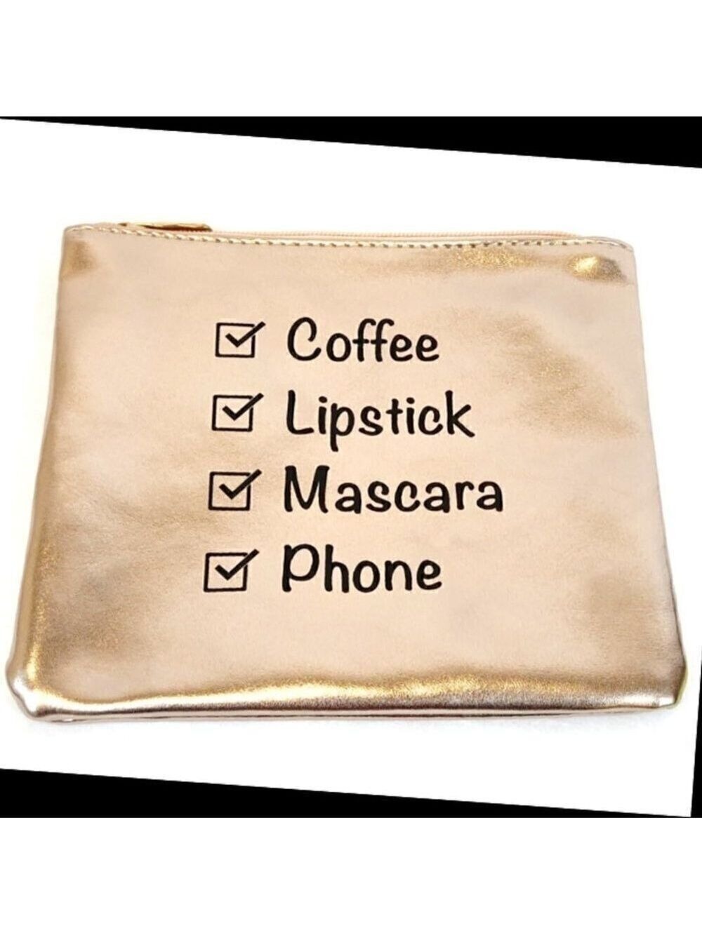 Women Sassy Morning List GoldMetallic Travel Makeup Vegan Leather Cosmetic Bag